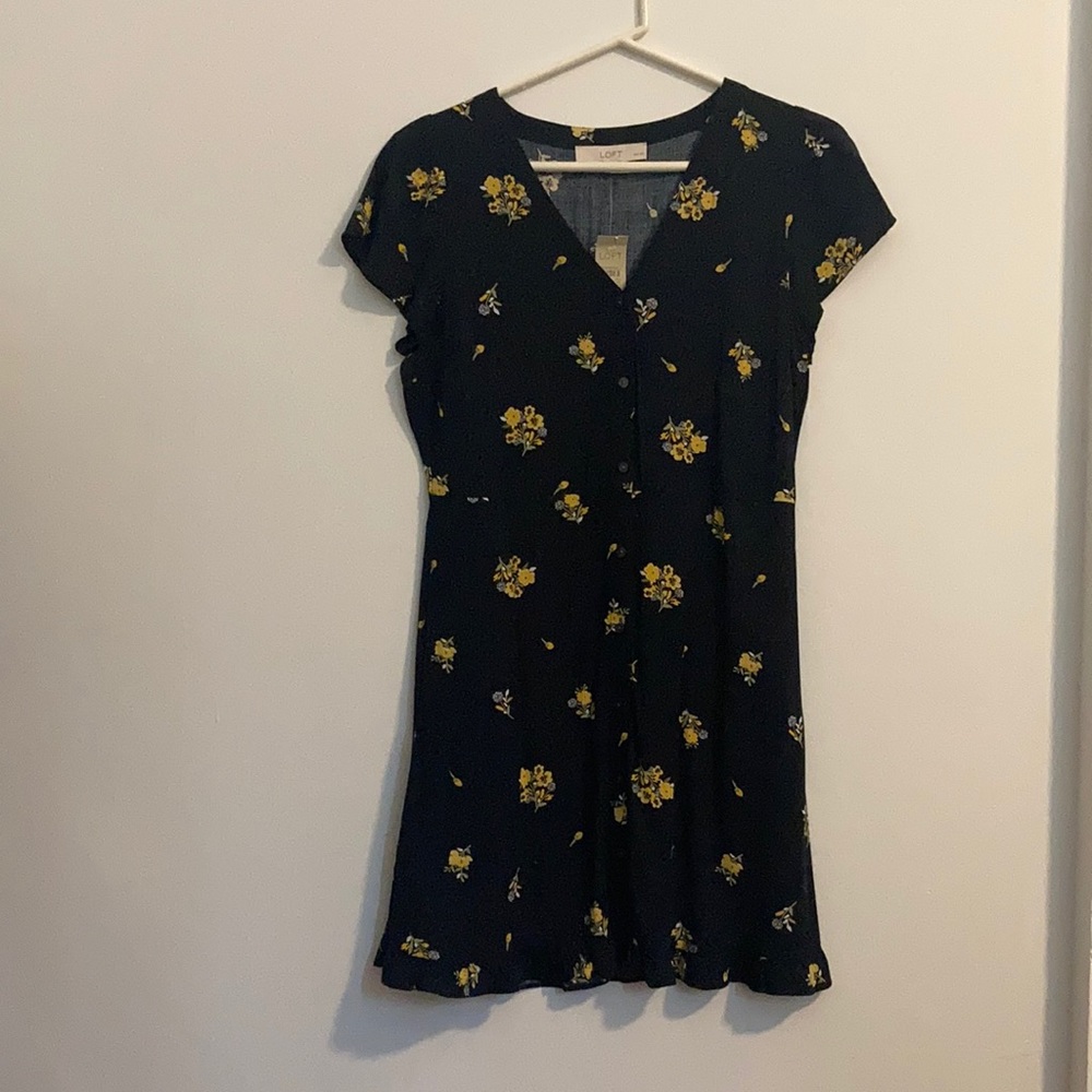 Navy dress with yellow flowers